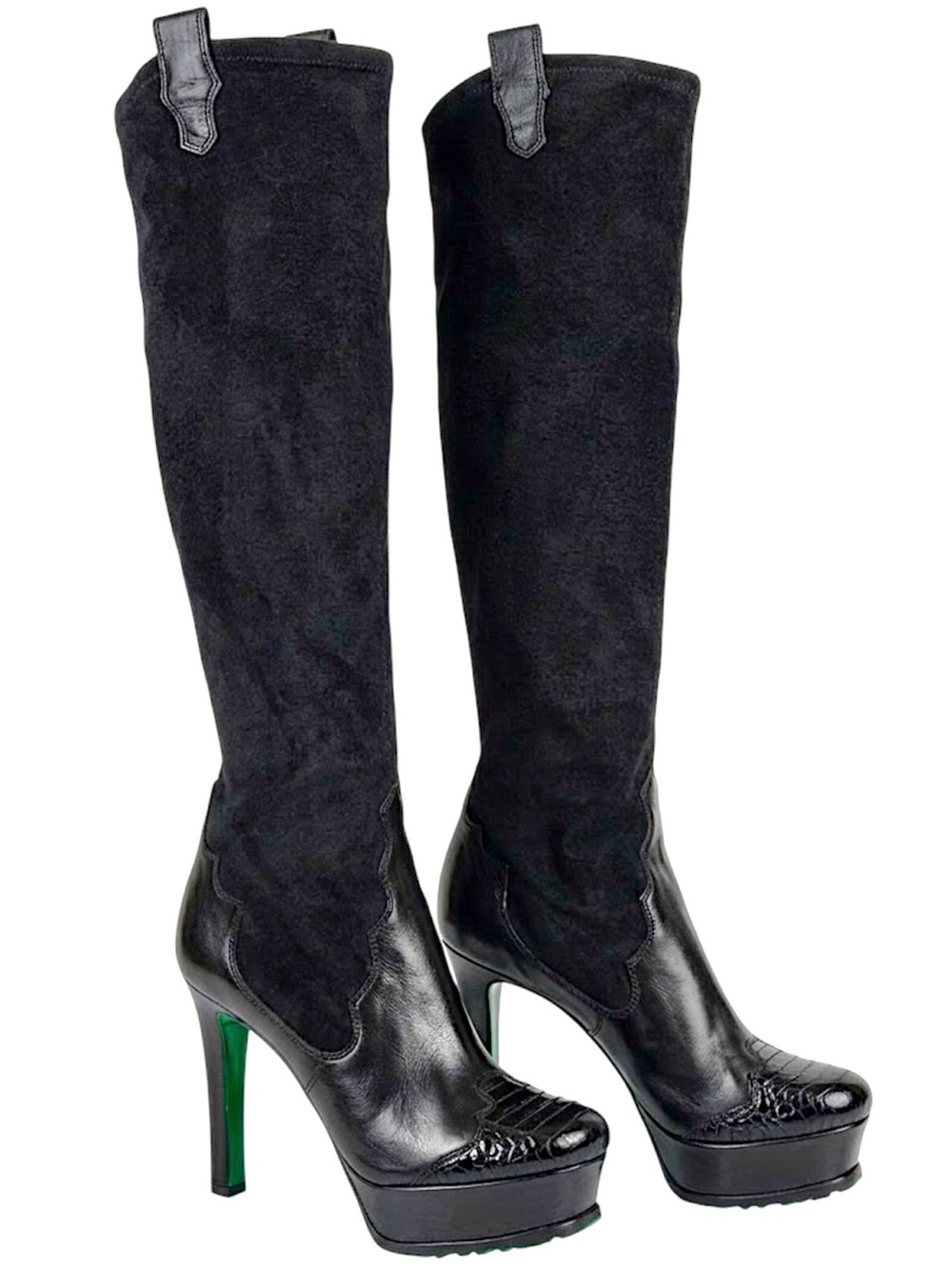 Lisa for Donald J Pliner Rune Platform Knee High Boots Black Suede Leather 8.5M